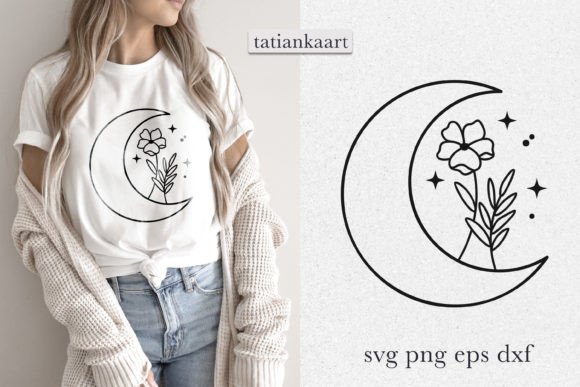 Boho Floral Moon SVG Celestial SVG