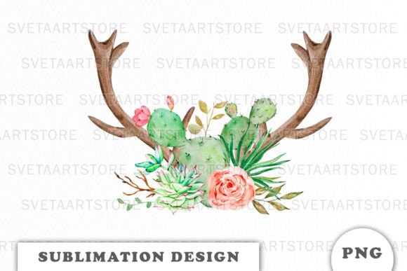 Cactus with Antlers Sublimation Designs