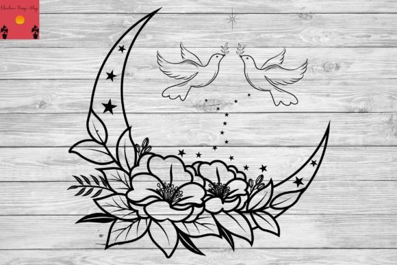 Crescant Flower Moon Svg, Floral Svg