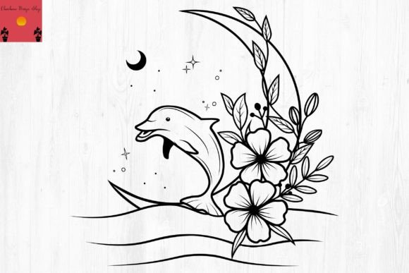Dolphin Floral Clipart SVG, Floral SVG