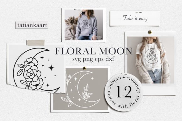 Floral Moon SVG Bundle Crescent Moon