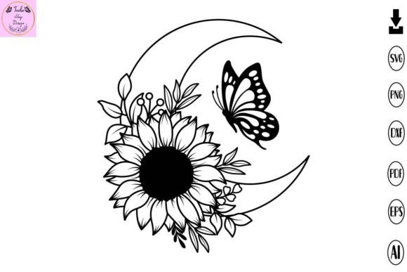 Floral Moon SVG, Sunflower SVG