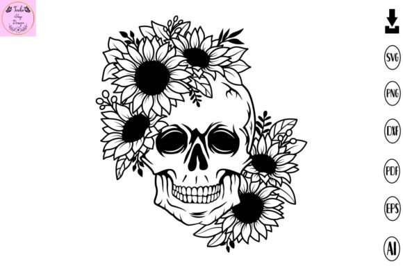 Floral Skull SVG: Sunflower & Skull Design