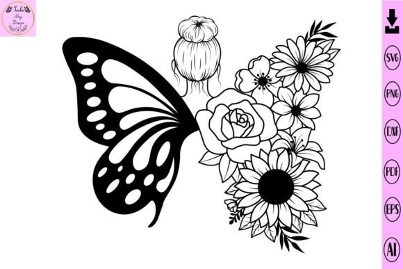 Girl Butterfly Flower SVG