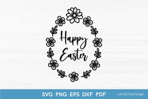 Happy Easter with Floral Frame SVG