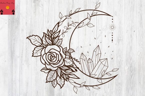 Moon Flowers Celestial SVG, Moon SVG