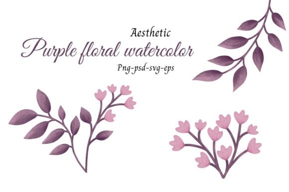Purple Watercolor Floral Elements Set