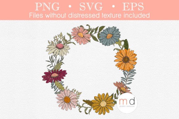 Retro Floral Wreath with Daisies