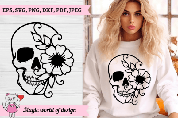 Skull with Flower SVG Floral Skull Clipart