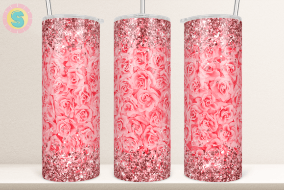 Valentine Pink Rose Glitter Tumbler Wrap