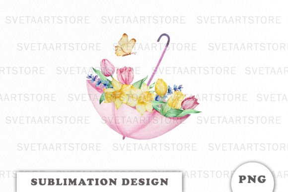 Watercolor Spring Flowers Umbrella PNG