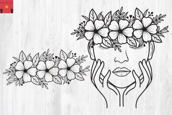 Woman Girl Head Face Floral Leaf
